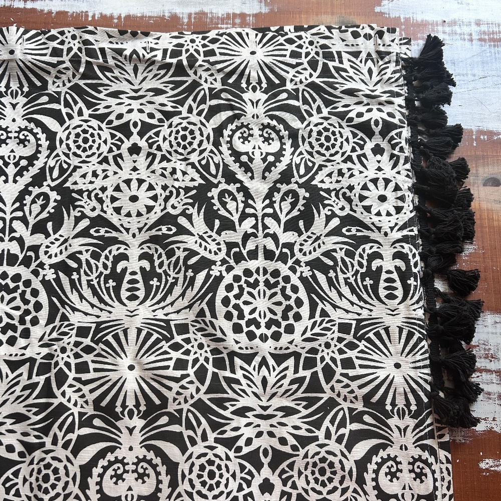 Target Opalhouse Fabric Black Cream Floral Shower Curtain Tassel Fringe